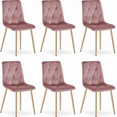 Chaise BOSA rose velours pieds métal couleur bois 4 pièces pour salon, cuisine, dimensions 44x89x40 cm, charge jusqu'à 110 kg (1/5)