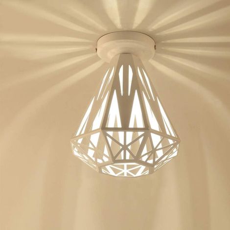 Plafonnier Vintage Industrielle 20CM Blanc Lustre en Fer Cage Abat-jour Lampe de Plafond E27 Éclairage Décoration Suspension Luminaire pour Chambre Entrée Couloir Bar Restaurent (1/5)