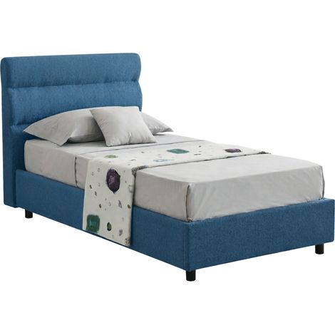 Cama Individual Brez, Desenfundable, con Almacenamiento Made in Italy, Tamaño Colchón 80x190 cm, azul