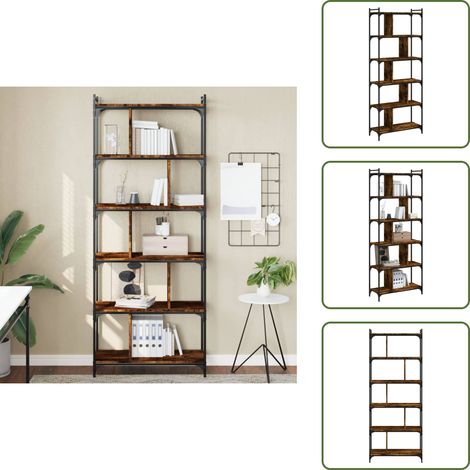 The Living Store Bücherregal 6 Böden Räuchereiche 76x32x192 cm Holzwerkstoff - Bucherregal - Regal - Holzmöbel - Wohnraumgestaltung - Bücheraufbewahrung (1/5)