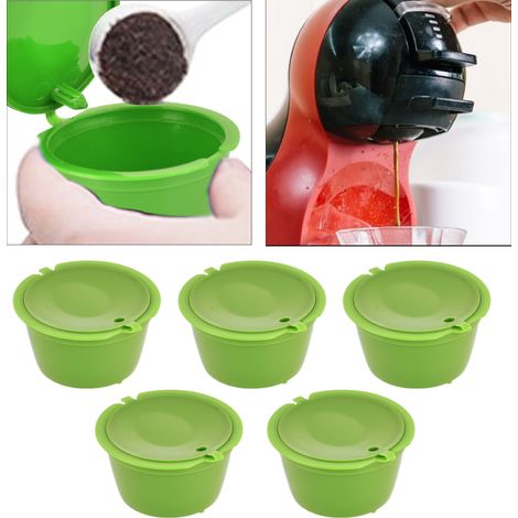 Cápsula de café reutilizable (50 ml) para máquinas Dolce Gusto, paquete de 5 con vaso medidor, fabricada en ABS y acero inoxidable 304, color verde prado. (1/5)