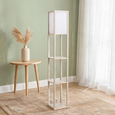 Lampadaire avec étagères 3 niches finition blanc chêne en MDF (1/5)