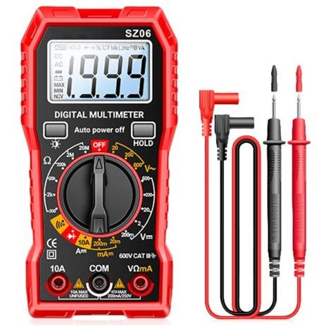 QORVA-Multimètre numérique 1999 points, tension AC/DC, courant DC, continuité, résistance, diode avec grand écran LCD et support pliable, testeur de tension pour électriciens