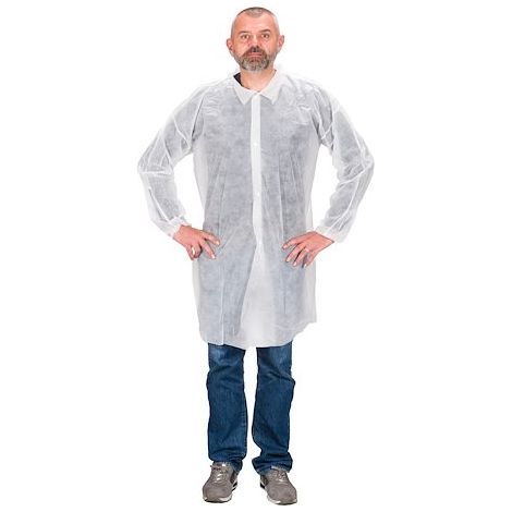 Blouses jetable en polypropylène blanche, fermeture boutons pression, XL - Lot de 50 - Maxiburo (1/2)