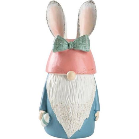Gnome en résine - Figurine de lapin de Pâques, décoration de jardin, jolies oreilles à nœud (1/5)