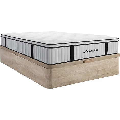 Ensemble 140 x 190 cm sommier coffre naturel clair + matelas ressorts ensachés surmatelas intégré ép.28cm - AMERICAN DREAM de YSMÉE (1/5)