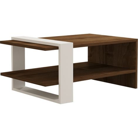 Couchtisch aus Holz "Gaye" - 80 x 50 x 35 cm - Walnuss, Weiß