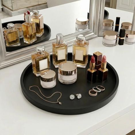 Plateau décoratif en silicone, 27 cm, rond, antidérapant, facile à nettoyer et incassable, pour parfums et cosmétiques. (1/5)