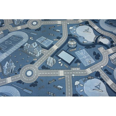 TAPPETO - MOQUETTE antiscivolo per bambini STREET blu blue 100x100 cm