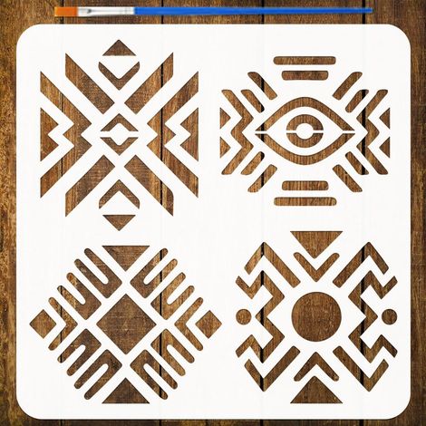 Pochoir Tribal avec un Pinceau 30x30cm Pochoir Boho Africain Grands Gabarits de Dessin de Tissu Boueux Pochoirs Floral Réutilisable pour Mur Bois Sol Décor Maison DIY Art (1/5)