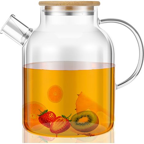 Vase en verre de 1800 ml avec couvercle et poignée multifonctionnels en bambou résistant à la chaleur. (1/5)