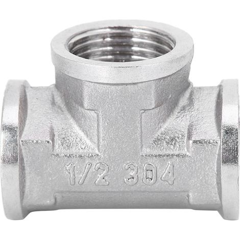 Té fileté en acier inoxydable, raccord en T pour tuyaux, filetage femelle G1/2, adaptateur de connexion (1/5)
