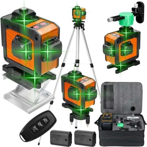 4D 16-Linien-Laser-Nivelliergerät, 3°-Nivelliergerät mit automatischer Nivellierungsfunktion, Hebeplattform, Fernbedienung und 2 Batterien, Orange (1/4)
