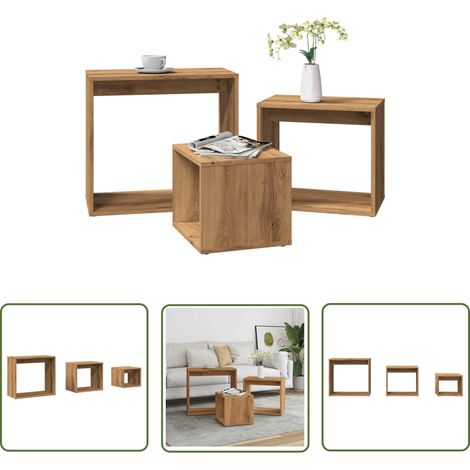 vidaXL Tables gigognes 3 pcs chêne artisanal bois d'ingénierie (1/5)