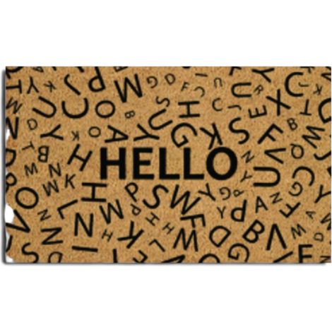 Zerbino tappeto in cocco con fondo in pvc antiscivolo 40x70 cm Hello