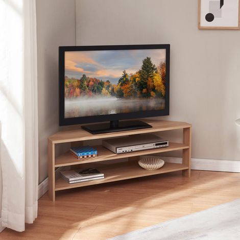 Mobile Porta TV Berg con 2 Ripiani Espositore Angolare 110 x 36 x 42 cm - Effetto Rovere [en.casa]