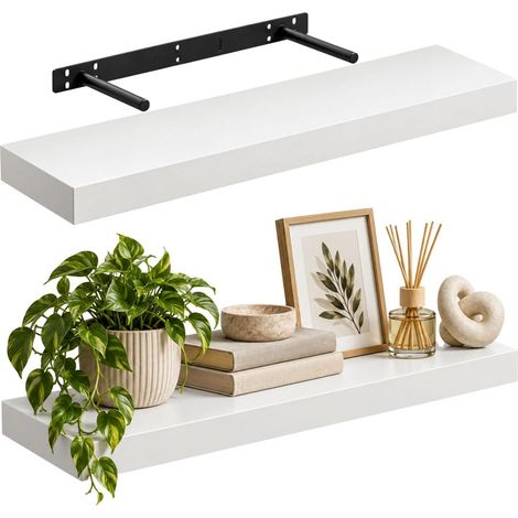 Set 2 Mensole da Parete Galleggianti Bianche 80 cm in MDF con Viti e Tasselli inclusi - Misure 80x23,5x3,8 cm (1/5)