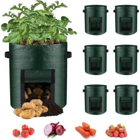 Lot de 6 sacs de culture verts (25 x 22 cm) pour pommes de terre avec fenêtre rabattable et poignée pour légumes