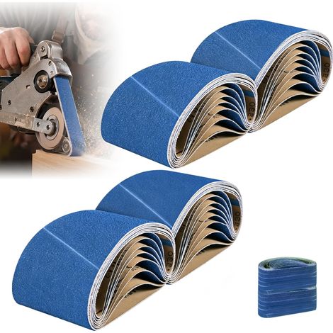 Lot de 12 bandes abrasives en corindon de zircon - Grain 40/60/80/120 - Pour ponceuse à bande - Polissage du métal, du bois, du verre - 75 x 533 mm (1/5)