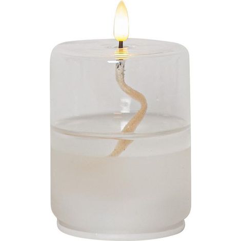 Star Trading Flamme Float, verre, cire transparente, design lampe à huile, blanc chaud, LED, minuterie, 13 cm