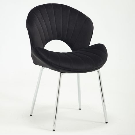 Set de 2 sillas de comedor de terciopelo negro con patas metálicas, sin reposabrazos (1/5)