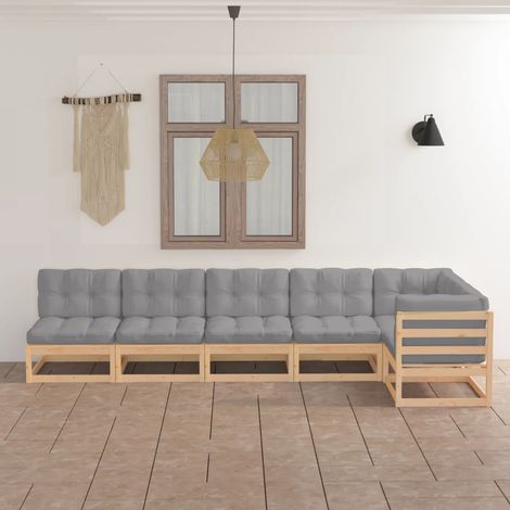 6-tlg. Garten-Lounge-Set mit Kissen Kiefer Massivholz (1/5)