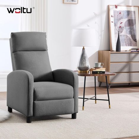 Fauteuil Relax WOLTU, Canapé avec Appui-tête, Dossier et Repose-Pieds Réglables, Assise Rembourrée, Lin, Gris Foncé (1/5)