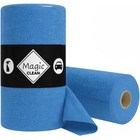 Chiffons microfibres, vitre, salle de bain, voiture, meuble, réutilisables, sans peluche - 75 feuilles déchirables 30x30cm bleu