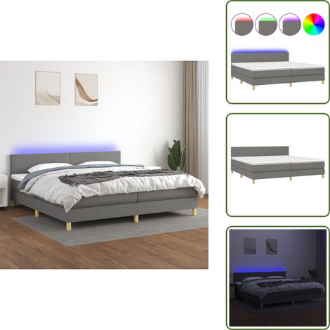 Sommier à lattes de lit et matelas et LED Gris foncé 200x200 cm - Sommier Tapissier - Lit Plateforme - Lit Avec Led - Matelas À Ressorts Ensachés - Têted Lit Ajustable (1/5)