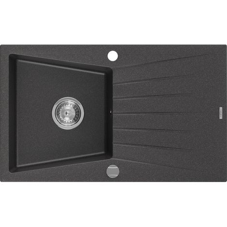 Mexen Cesar évier en granit à 1 cuve avec égouttoir 775 x 470 mm, Noir moucheté - 6514771010-76 (1/5)