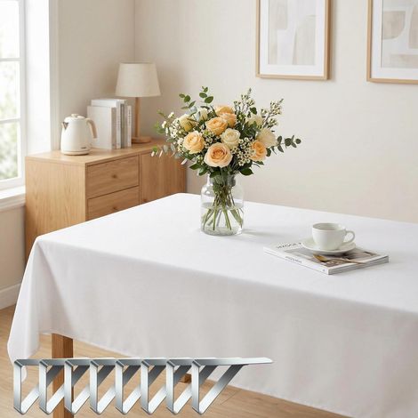 Nappe lavable Blanche Carrée 140x240cm, Polyester, incl. 8 pinces à nappe