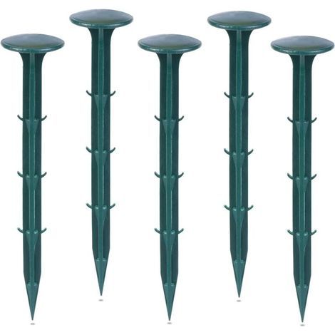 Garden fixing stakes made of plastic, for the garden to secure weed control materials, UV protection (100 pieces, green) (1/4)