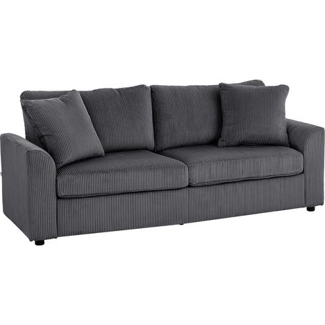 Canapé 3 places 212 cm avec 2 coussins à ressorts, tissu velours côtelé, pour salon, chambre, bureau à domicile, gris foncé (1/5)