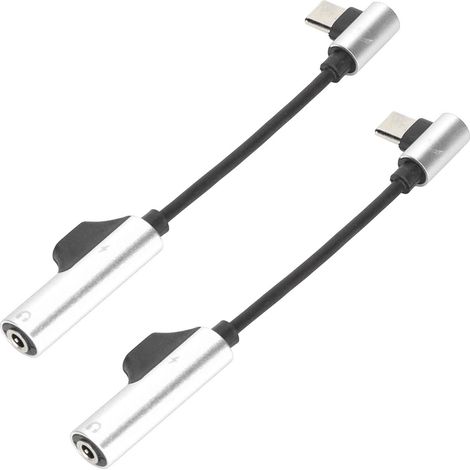 Adaptateur Audio USB-C vers Jack 3.5mm 2-en-1 Flexible pour Téléphone/Tablette/PC, Argenté - 2 Pièces (1/5)