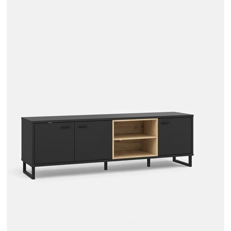 Mueble para TV negro y roble estilo industrial 175x55 Decyma (1/5)