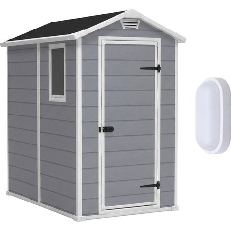 Keter – Abri de jardin 4x6 en résine gris/blanc 198x130x192cm – 230447WO744 – Plancher inclus – Éclairage LED IP54