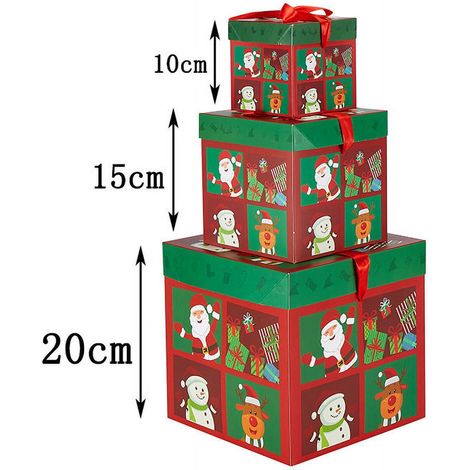 Boîte Cadeau De Noël - Boîtes Empilables Avec Couvercle - Motifs Père Noël Rénne Bonhomme De Neige - 10 cm 15 cm 20 cm - Lot De 3 (1/2)