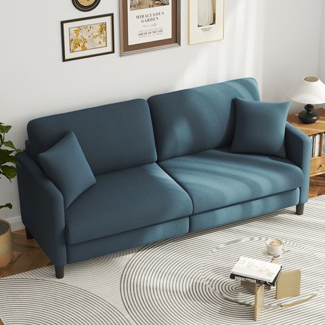 Modernes Luxus-Dreisitzer-Sofa aus Teddy-Samt, bequemes gerades Sofa aus Massivholz mit Armlehnen, 193 B x 79 T x 89 H cm, Blaugrau