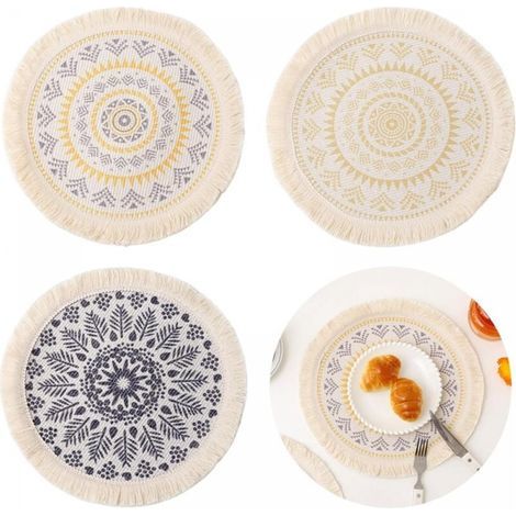 （3 Pieces） Boho Round Placemats, Washable Boho Round Placemats, Boho Cotton Placemat, Boho Round Placemat Decoration, Natural Cotton Placemat, Suitable for Daily Use (1/5)