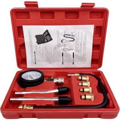 Testeur Compression, Moteurs Testeur de Compression, 0-21 Bar, 0-300 Psi avec 4 Adaptateurs M10 M12 M14 M18, Kit D'outils de Manomètre avec Boîtier Plastique pour Moteurs Essence et Diesel (1/4)