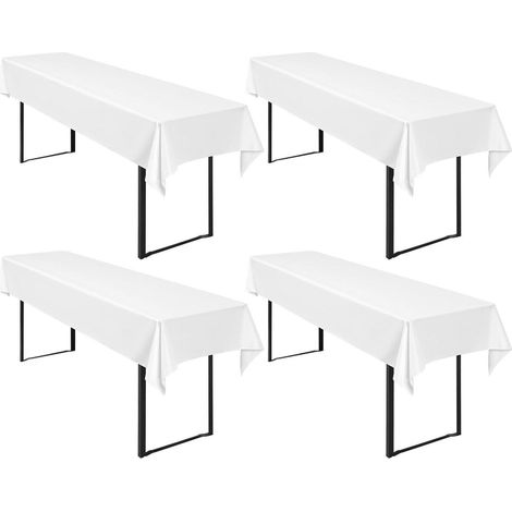 Lot de 4 nappes de table de bière 250x100 cm Blanc, Polyester, Facile d'entretien