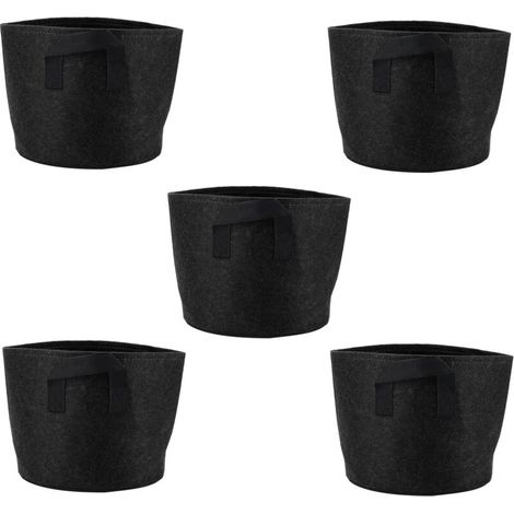 Lot de 5 Sacs de Culture en Felté Non Tissé Épais 11 Litres pour Plantation et Semis Noir (1/5)
