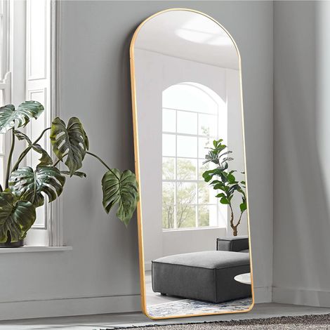 Miroir de Sol arqué Pleine Longueur avec Support, Miroir Mural pour Chambre à Coucher, Dressing (doré, 165,1 x 55,9 cm) (1/5)
