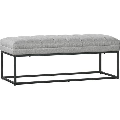 Banquette rembourrée en lin clair avec structure en acier 120x44x45,5 cm, capacité 200 kg (1/5)