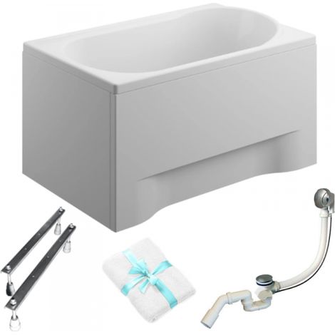 Polimat rechteckige Badewanne Mini 110x70 mit weißer Verkleidung, verchromtem Siphon und Füßen