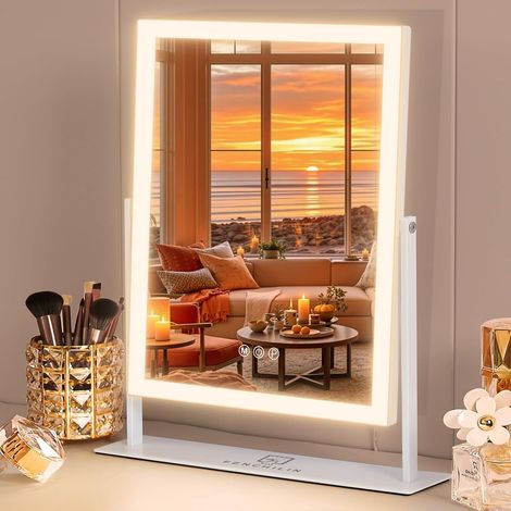 Miroir de maquillage réglable 3 couleurs avec commandes tactiles intelligentes rétroéclairées et rotation à 360° (30 x 41 cm) (1/5)