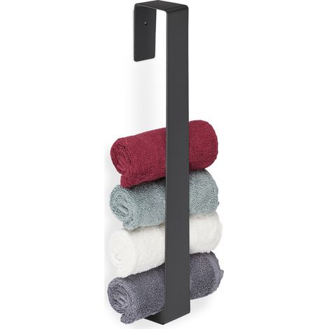 Relaxdays 2x Towel Storage Rails for Bathroom, Stainless Steel, 45 cm, No Drilling, Self-Adhesive to the Wall, Black (1/5)