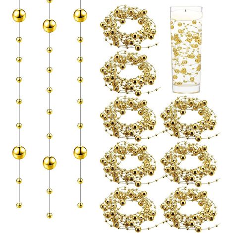 18 x Artificial Pearl String for Floating Candles Table Centerpieces Faux Pearl Filler Vase Fillers Filling in Floating Candles for Wedding Decoration Bridal Headpiece Party Christmas Tree (Gold) (1/5)