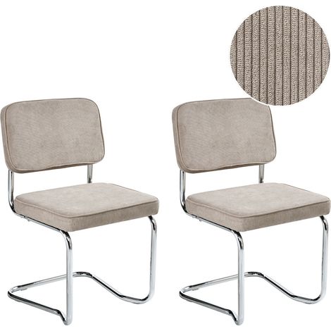 Set of 2 Dining Chairs Iron Legs Corduroy Upholstery Taupe Irwin (1/5)