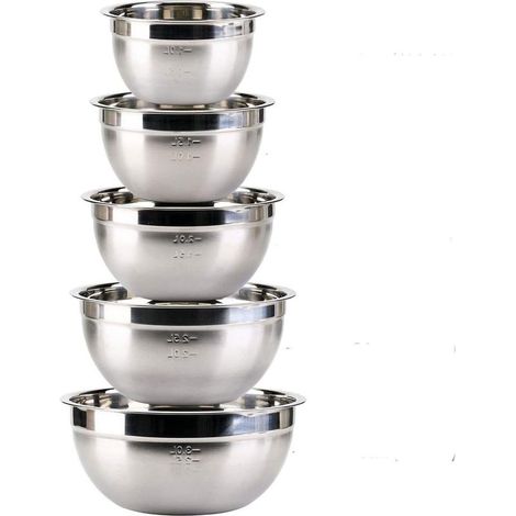 5 Pieces Bowl to Mix in stainless steel, saladier stainless steel,bowl stainless steel,The size(1.4L,1.9L,2.4L,3.3L,4.5L) as bowl of service for cream, snacks, chips and other friandized- (1/5)